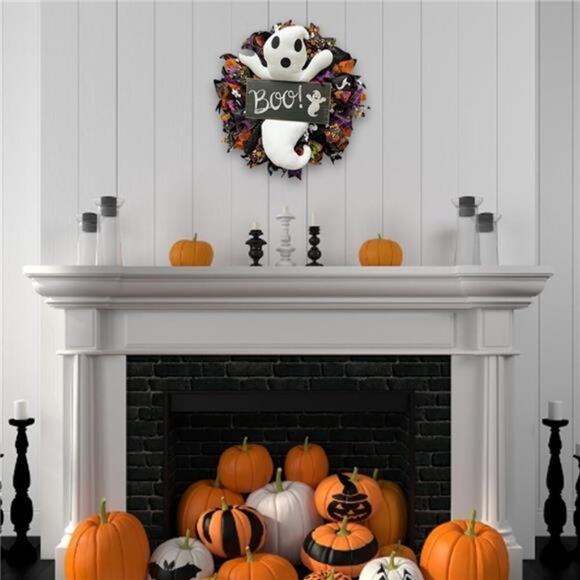Halloween Witch Ghost Wreath for Front Door Outside Wreath Decor - Picture 2 of 7